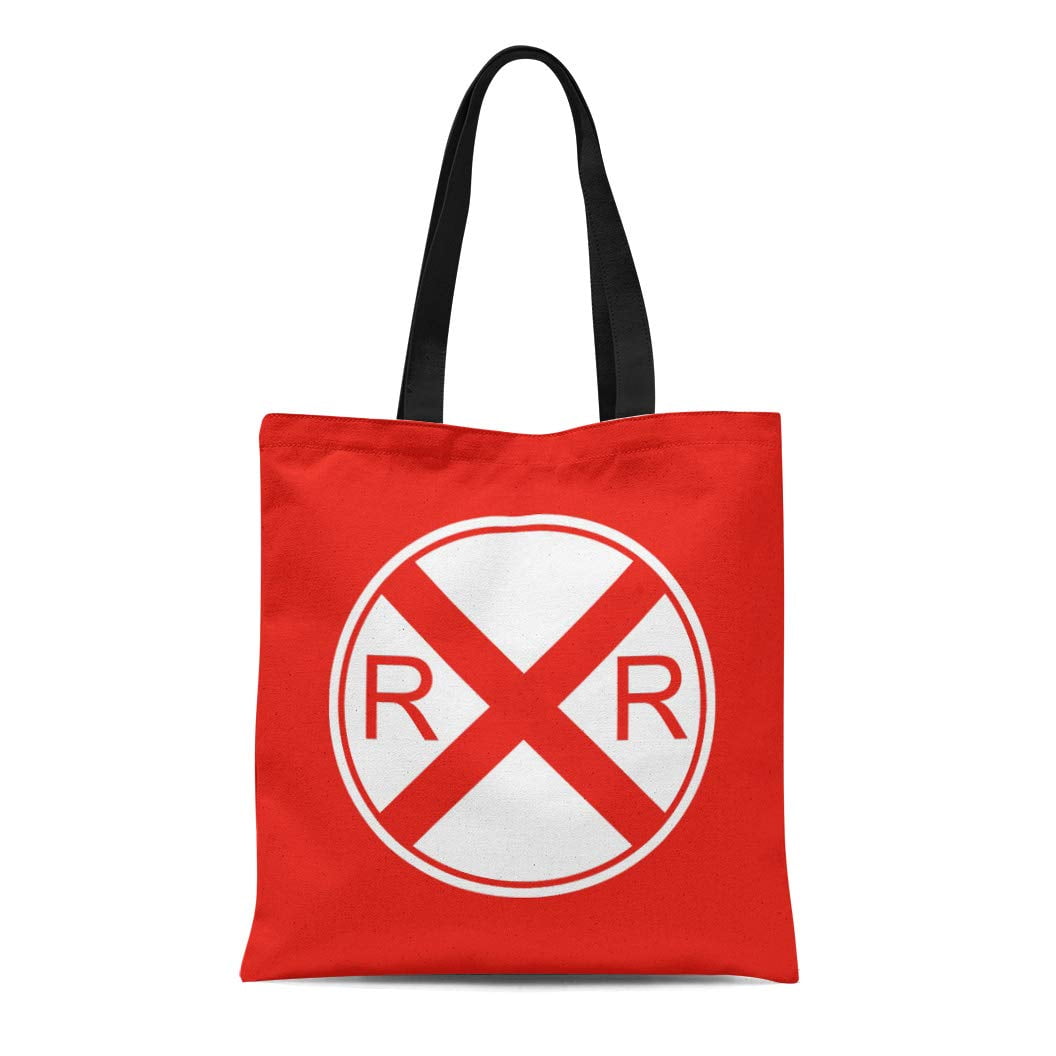SIDONKU Canvas Tote Bag Transportation Train Railroad Crossing in