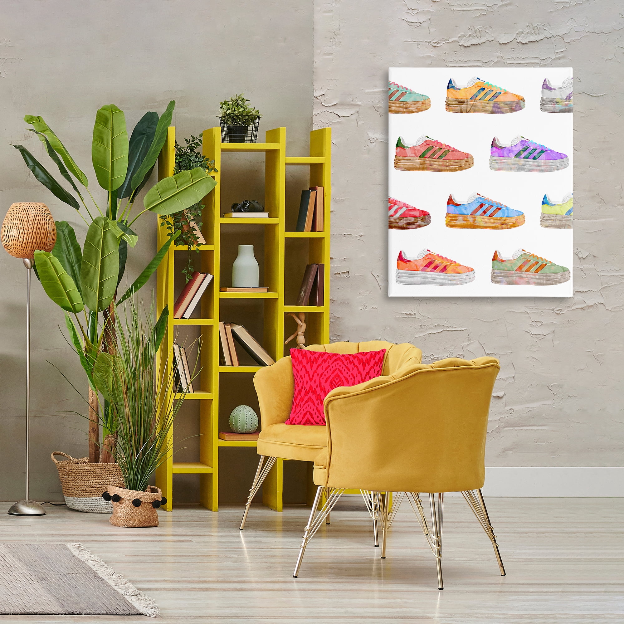 Stupell Industries Various Striped Sneakers Beauty & Fashion Painting Gallery Wrapped Canvas Art Print Wall Art, 30 x 40