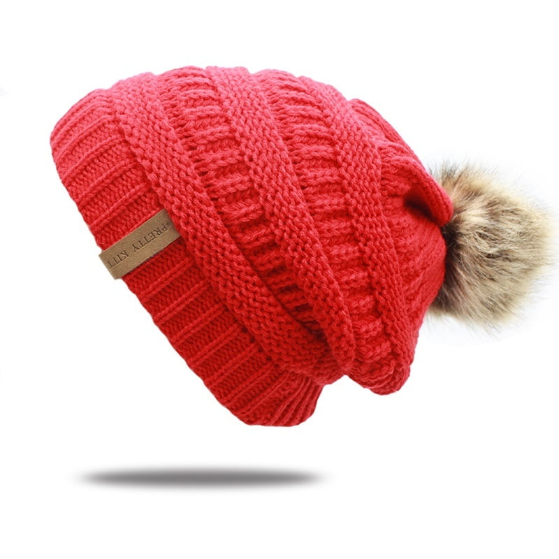 Issac Live Double Layer Fur Ball Cap Winter Hat For Women Girls