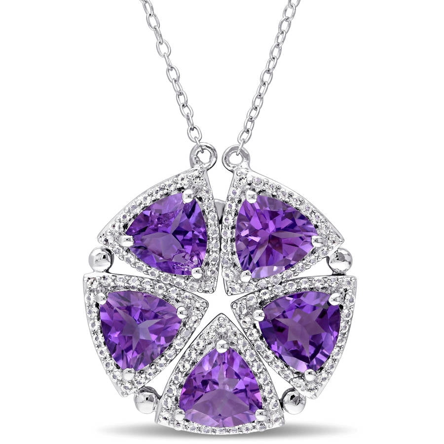 Tangelo 6-1 10 Carat T.G.W. Trilliant-Cut Amethyst and White Topaz Sterling Silver Flower Necklace, 17" by Tangelo