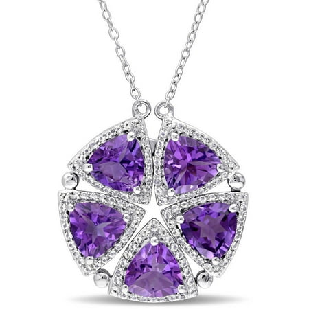 Tangelo 6-1/10 Carat T.G.W. Trilliant-Cut Amethyst and White Topaz Sterling Silver Flower Necklace, 17