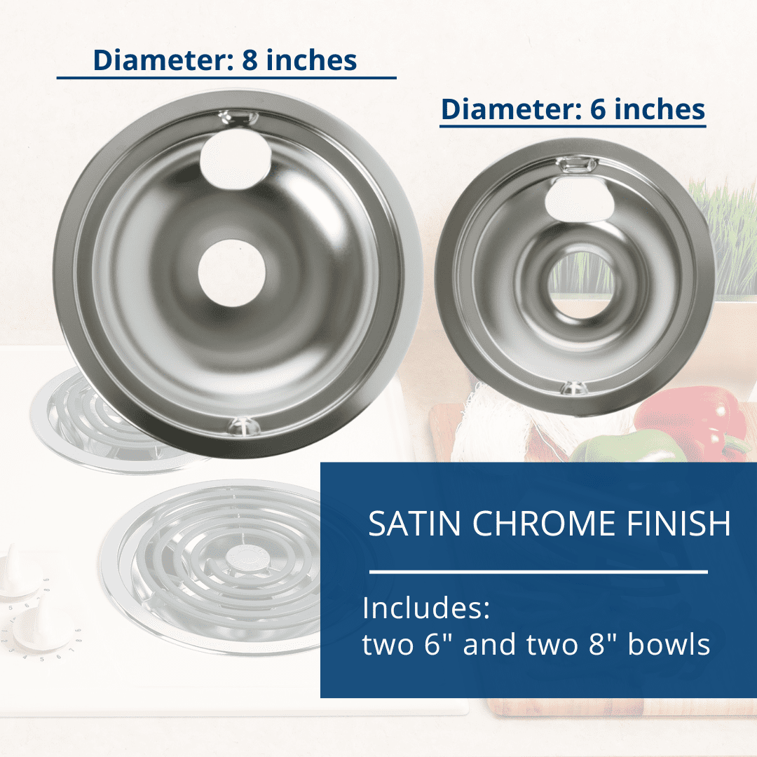 GE Appliances Drip Pans, Chrome, Stainless Steel, for Electric Ranges, 4-Pack