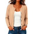 thumbnail image 5 of Women's Button Down Crew Neck Knit Sweater Cardigans, Solid Color Long Sleeve Cardigan Loose Fit Thin Cardigans Fashion Clothing College Sweaters Soft Long Sleeve Dressy Top,Gold,M, 5 of 5