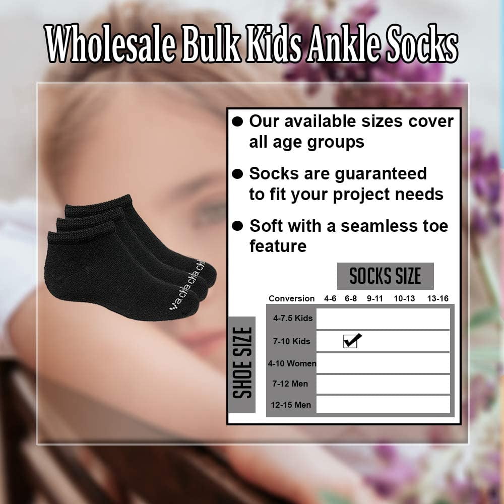 Yacht & Smith Wholesale Boys and Girls 97% Cotton Shoe Liner Training Socks Size 6-8, No Show Thin Low Cut Sport Ankle Socks (Black, 12)