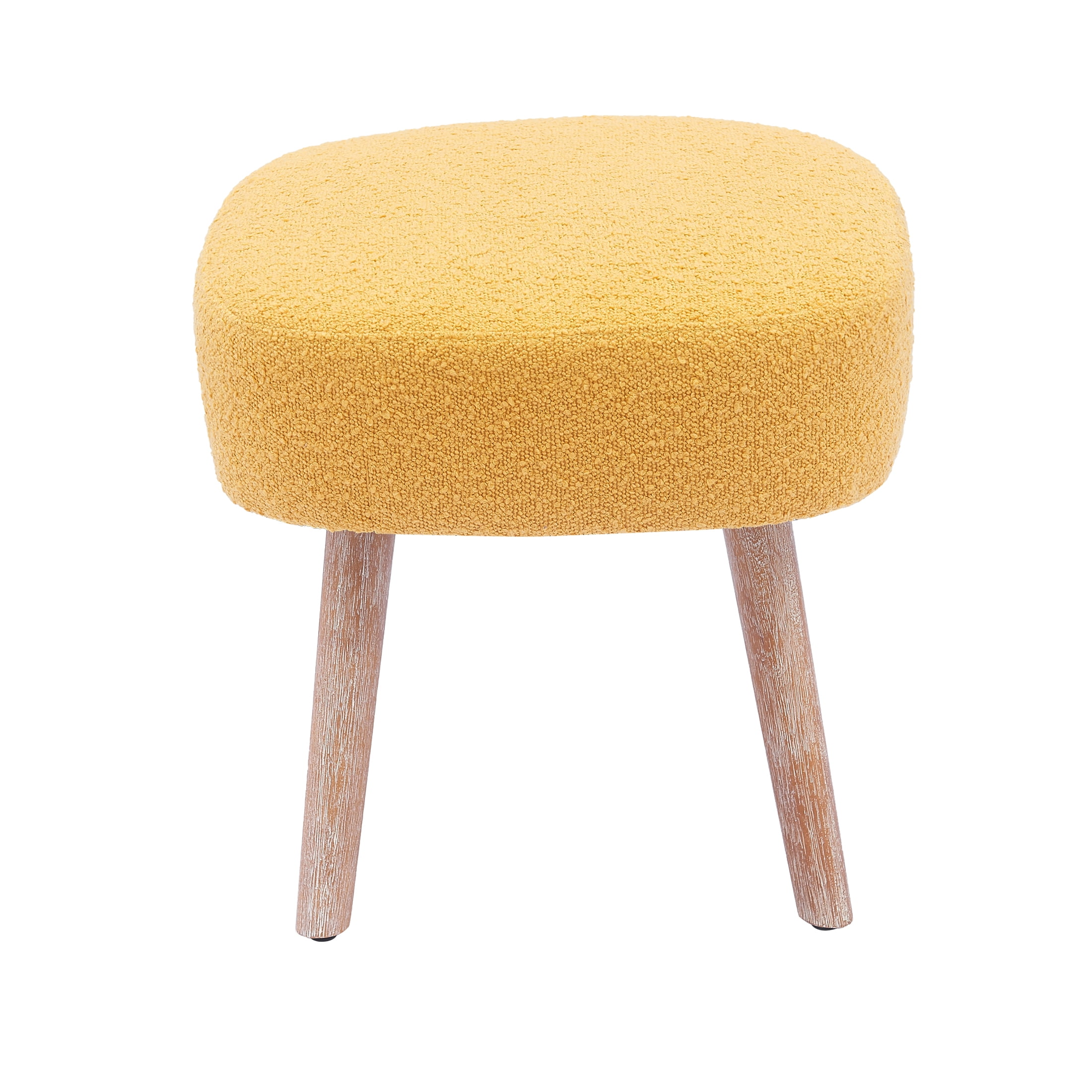 Mid-Century Modern 16.5" Tall Water and Stain Resistant Boucle Fabric Upholstered Ottoman with Wooden Legs, Mustard