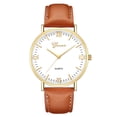 thumbnail image 2 of Reloj de cuarzo marrón dorado y blanco, diseño unisex, correa de PU, esfera de cristal redonda, reloj de pulsera de estilo universal, 2 of 6