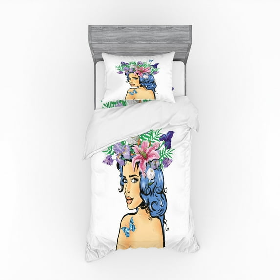 Ambesonne Flower Bedding Set 3 Pcs, Floral Spring Woman Teen, Twin, Multicolor