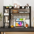 thumbnail image 2 of Costway Desk Shelf 4-Tier Desktop Display Rack with Metal Grid Panel & 6 Hooks Black, 2 of 10