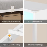 Double Twin Bed Frame for 2, Metal Corner Bed Frame with Storage Bookcase Divider & LED Lights & Charging Station, Daybed with Headboard and 2 Drawers, Twin Size Platform Beds for Teens, White