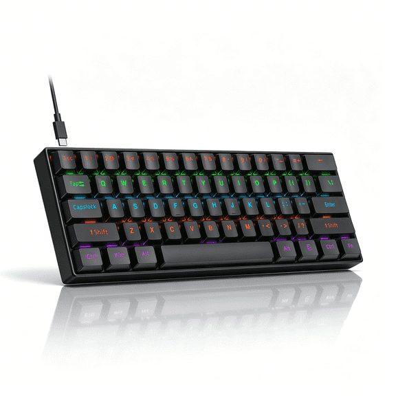 Mechanical Gaming Keyboard,Rainbow RGB Backlit Gaming Wired Keyboards Compact Mini 61 Keys Portable 60 Percent Mechanical Keyboard with Black Keycaps,for Windows Laptop PC Linear Blue Switch