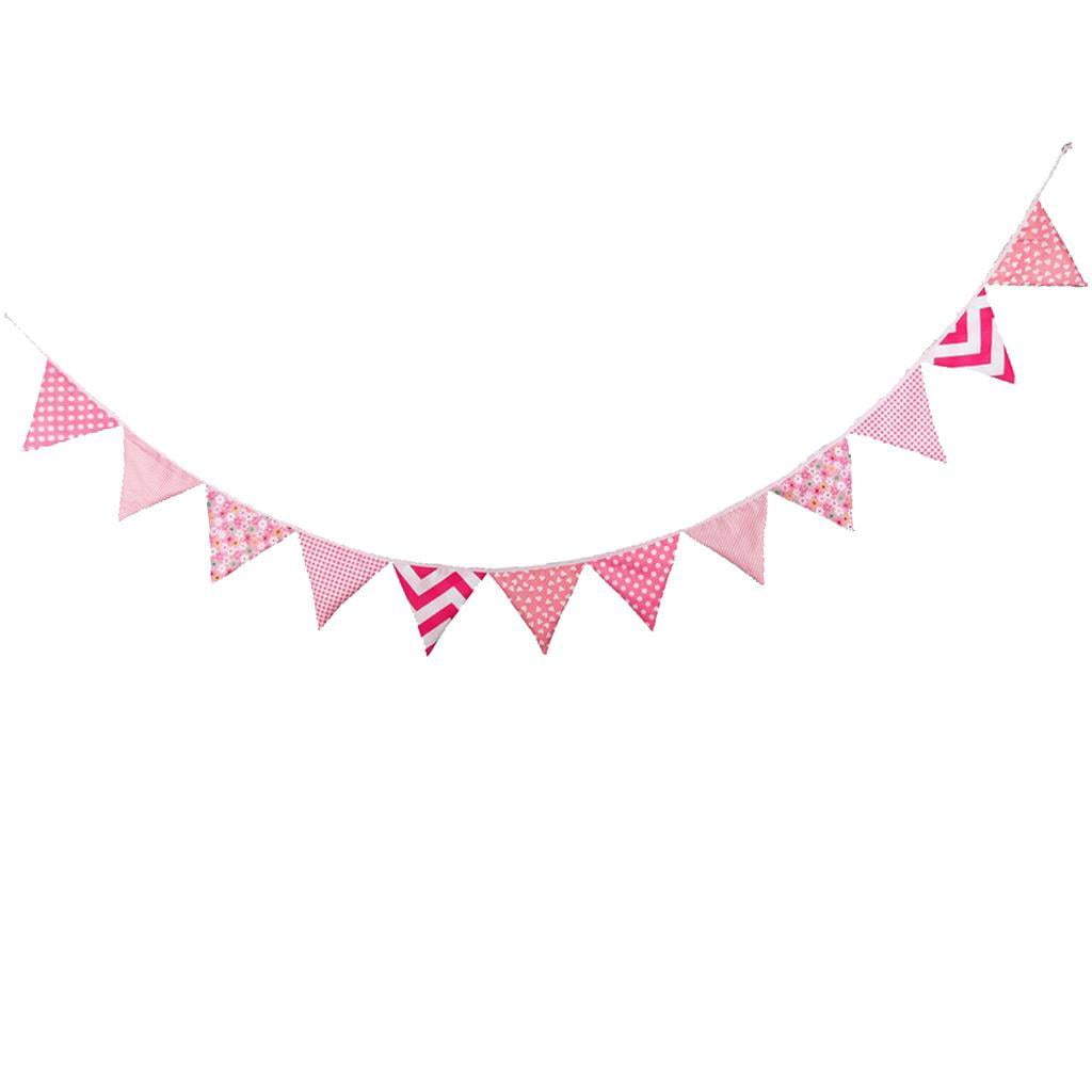 3m 12 Flags Pink Cotton Pennant Bunting Banner Party Wedding Hanging Decor 