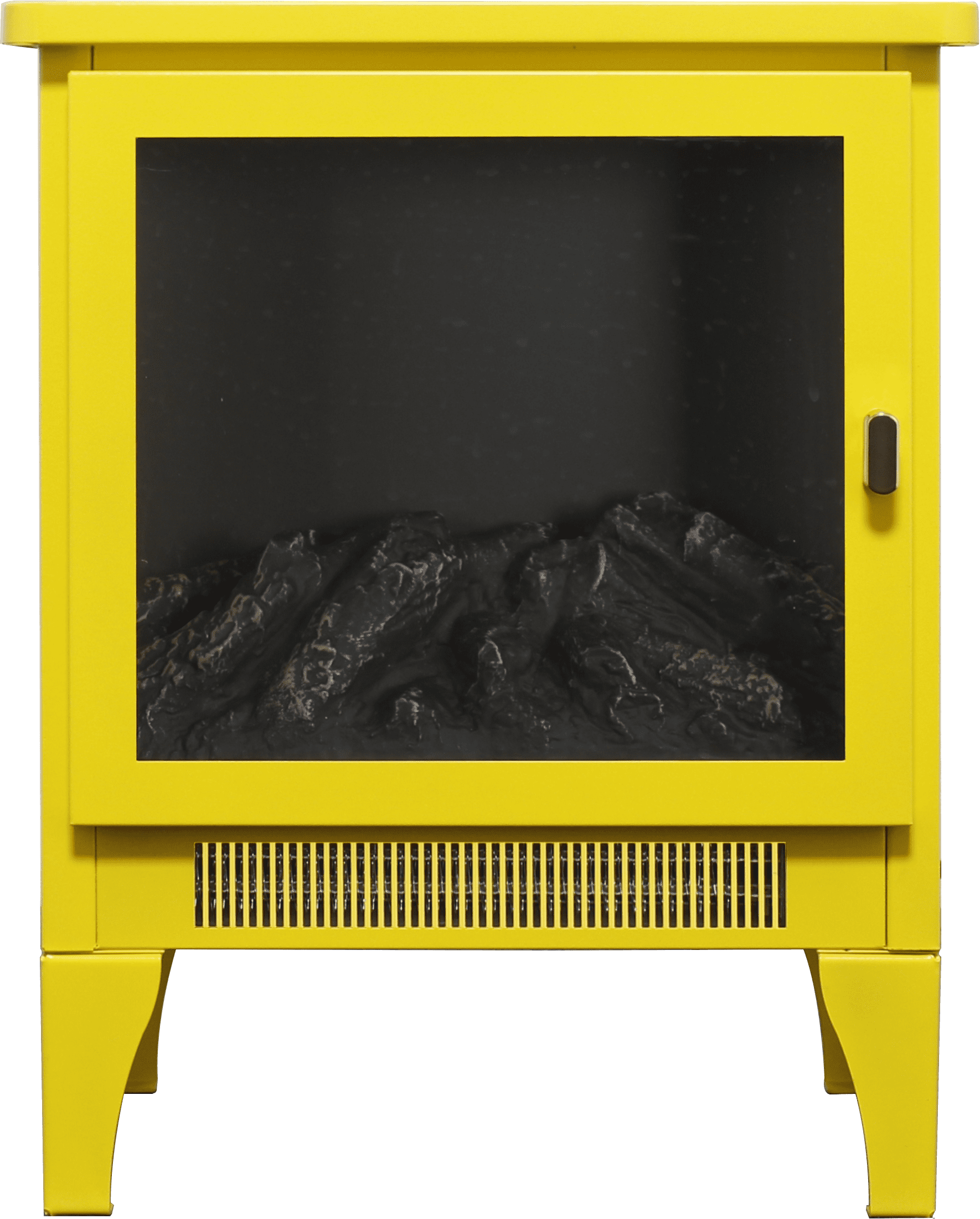Electric Indoor Fireplaces, 17 inch Freestanding Electric Fireplace Stove heater with 3D Flame effect,Lemon Yellow, Bright Yellow Indoor Fireplaces,Tempered Glass+Sheet Metal Fireplace Tools Set