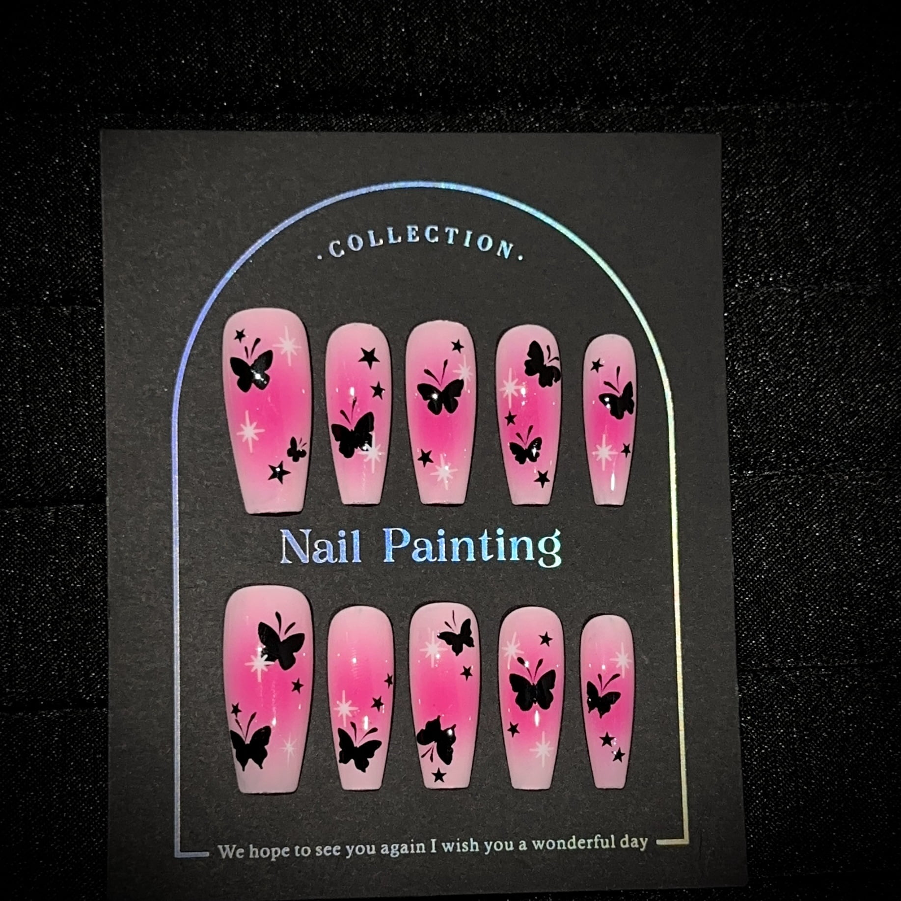 Purely hand-worn nail pads, high-end pink black butterfly nail pads, European and American sweet and cool removable fake nail patches