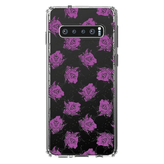 DistinctInk Clear Shockproof Hybrid Case for Samsung Galaxy S10  PLUS (6.4" Screen) - TPU Bumper Acrylic Back Tempered Glass Screen Protector - Wildflower Purple Graffiti