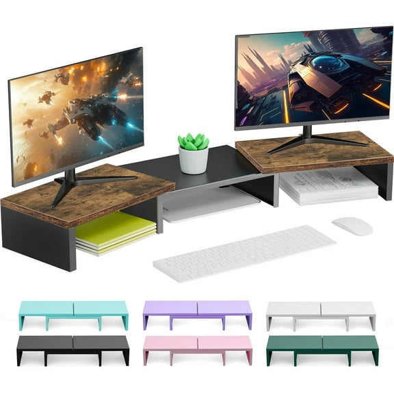 Dual Monitor Stand for Desk, Metal Computer Stand, Desk Shelf Riser,Desktop Organizer for Home and Office Use (Black)