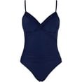 thumbnail image 3 of Lu's Chic Women's One Piece Bath Suit Beach Bathing V Neck Slimming Swimsuit Chic Brief Bunched Adjustable Beachwear Navy Small, 3 of 4