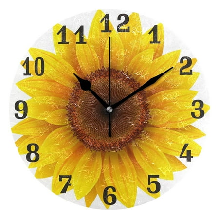 erolrail Floral Flower Sunflower Round Wall Clock, Silent Non Ticking for Living Room Kids Bedroom Office School Home Decor 12IN