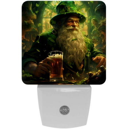 

St. Patrick s Day LED Square Night Light - Compact and Energy Efficient Illumination for Bedrooms and Bathrooms - Plug-in Wall Lamp with Auto Sensor