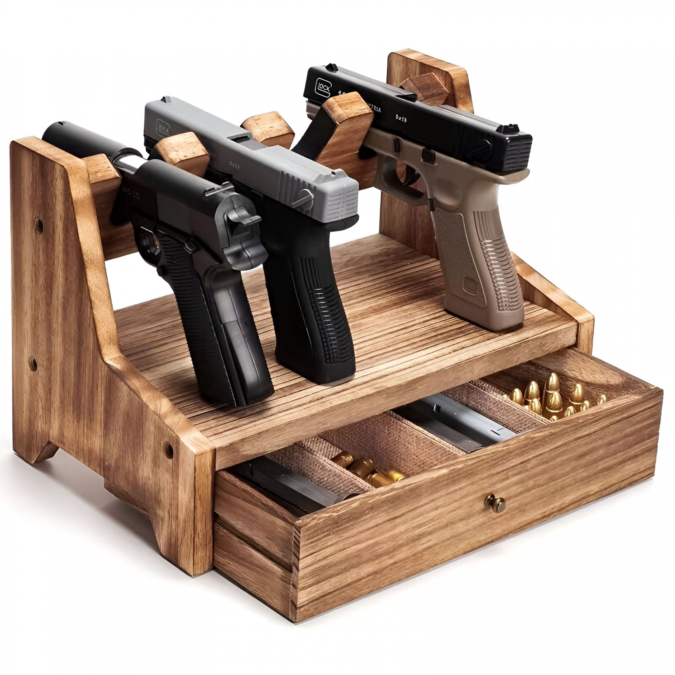 LAMIRO Wooden Pistol Handgun Rack Cabinet Storage Organizer for 6 Guns