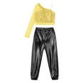 thumbnail image 4 of iixpin Kids Girls Dance Costume 2 Piece Hip Hop Jazz Outfits One Shoulder Crop Top with Jogger Pants Dancewear Gold&Black 10, 4 of 6