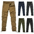 thumbnail image 4 of WREESH Men's Cargo Pants Trousers Pants for Cotton Solid Color Multi-Pocket Straight-Leg Pants Denim Trousers Dark Blue, 4 of 5