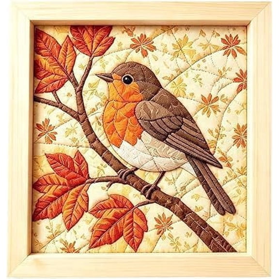 No-Sew Kinusaiga Fabric Art Kit, DIY No-Sew Kinusaiga Fabric Art Kit, Relaxing Handmade Art Project for Adults, Brown Bird