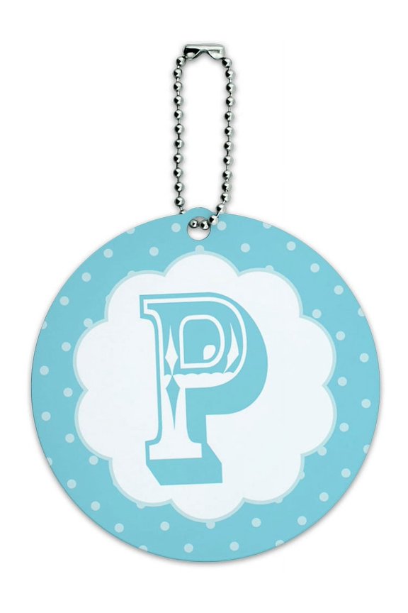 Letter P Initial Flower Blue Round ID Card Luggage Tag