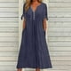 thumbnail image 2 of Vestido largo maxi liso con cuello en V, encaje recortado y volantes para mujer - Poliéster spandex ligero, favorecedor para todas las figuras, 2 of 5