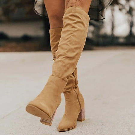 

ZMHEGW Boots For Women Ladies Zip Up Squared Toe Thigh Cowboy Boots Shoes