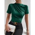 thumbnail image 1 of Camiseta Verde Oscuro Con Cuello Fruncido Y Mangas Cortas, 1 of 30