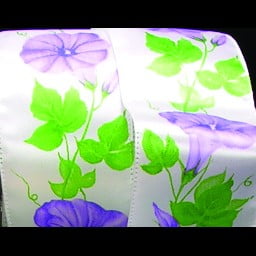 The Ribbon People White and Purple Climbing Flower Print Wired Craft Ribbon 2.5" x 20 Yards