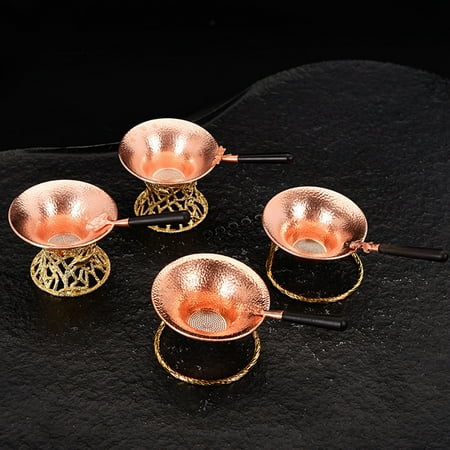 MERRYHAPY Copper Tea Infuser with Wooden Handle and Fish Charm Stainless Steel Mesh Tea Strainer for Loose Leaf Tea