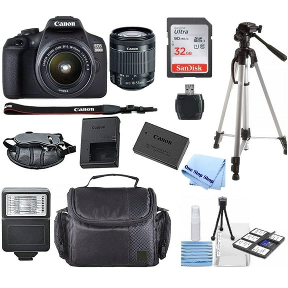 Canon EOS 2000D / Rebel T7 24.1MP Digital SLR Camera   EF-S 18-55mm lens   Case   ONESTOP BUNDLE  (International Model)