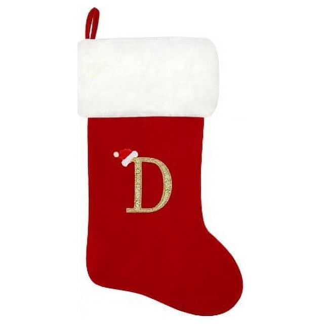 20 Pouces Monogramme Bas de Noël Velours Rouge avec Blanc Super Doux Poignets en Peluche Bas Brodés