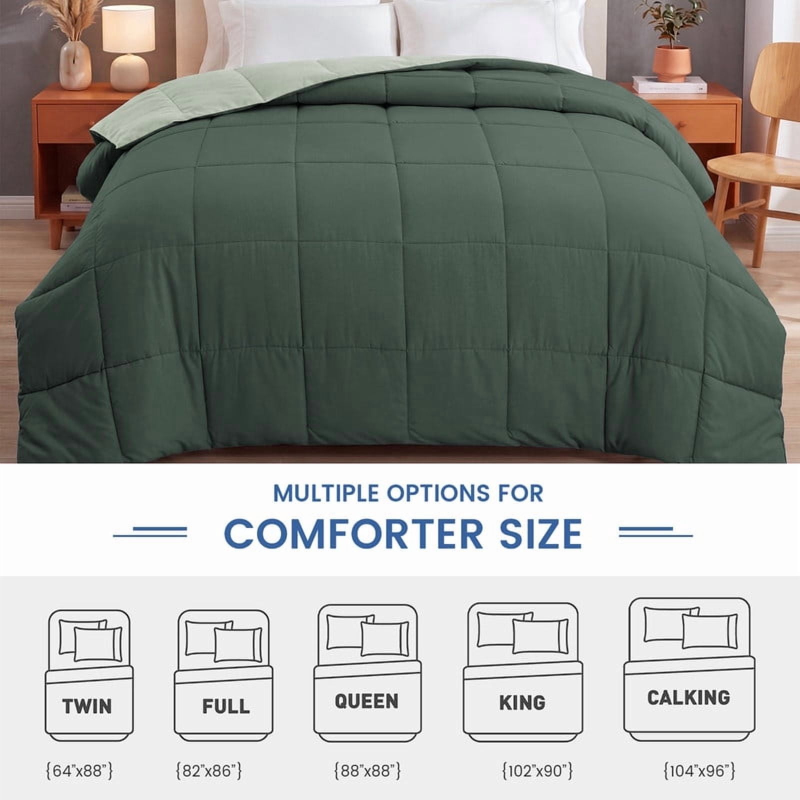 Bedding Reversible Comforter Down Alternative Twin Size, Cooling Duvet Insert with Corner Tabs and Box Stitched, Lightweight Bedding Quilted Comforter for All Season, Dark Green/Sage Green