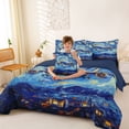 thumbnail image 3 of Erosebridal Cartoon Aircraft Bedding Comforter Set for Boys, Oil Painting Galaxy Queen Bedding Sets, Navy Reversible, 7pcs, 3 of 6