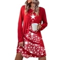 thumbnail image 2 of Seyurigaoka Women's Christmas A-line Dress Long Sleeve Round Neck Cartoon Print Mini Party Dress, 2 of 3
