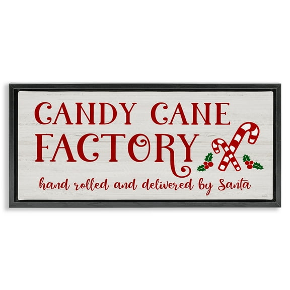 Stupell Industries Candy Cane Factory Holiday Painting Black Floater Framed Canvas Art Prints Wall Art, 25 x 11