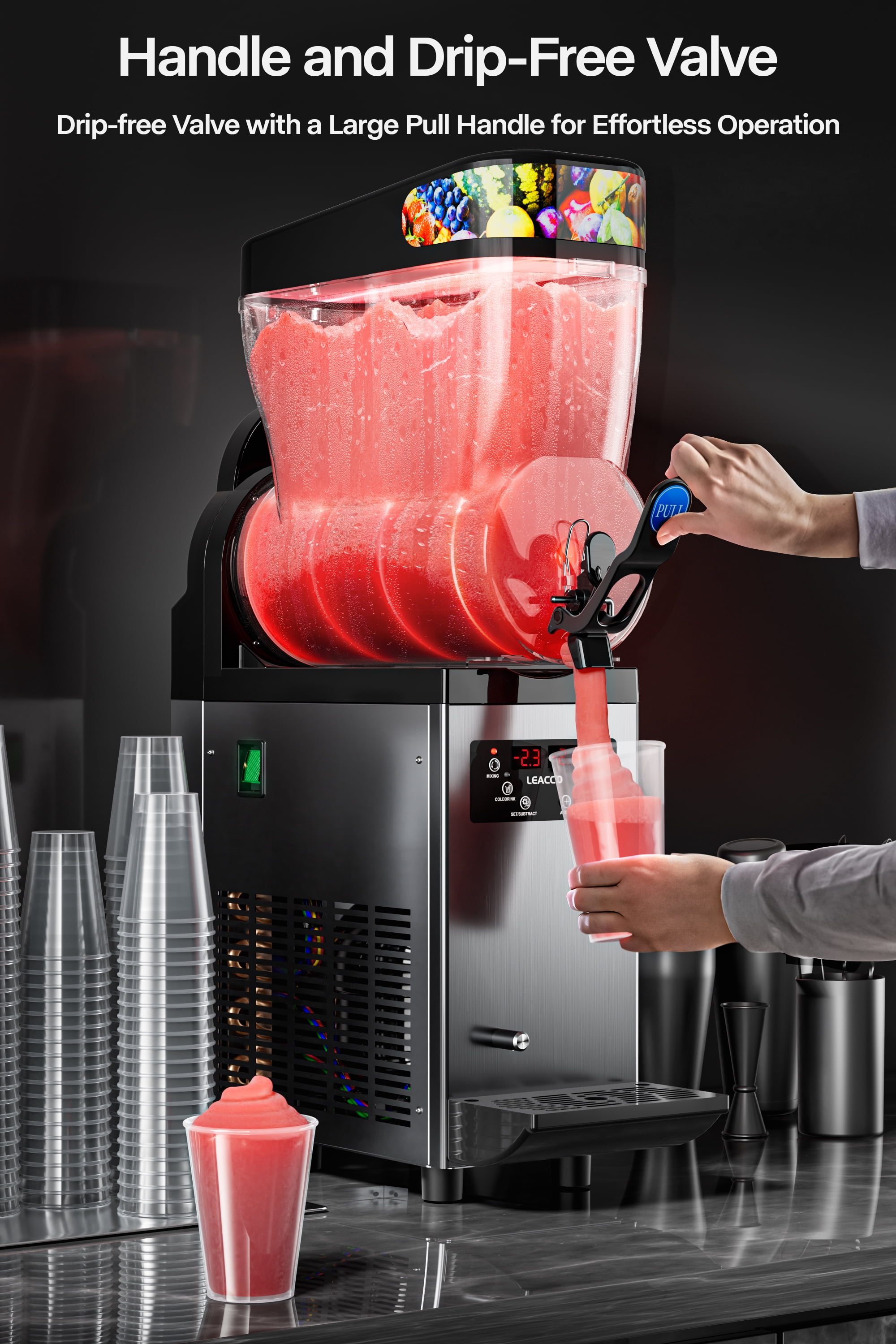 Leacco Commercial Slush Machine, 15L Frozen Drink Margarita Machine Smoothie Slushie Maker Stainless Steel 110V, 500W, 4 Gallon