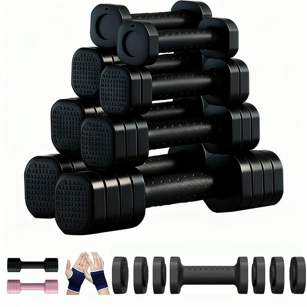 Juego de 2 Set de Mancuernas Ajustables, Pesas Ajustables 4 en 1 para Mujer, Juego de Mancuernas, 2 lb, 3 lb, 4 lb, 5 lb, con Mango de Goma de ABS y Guantes para Ejercicio en Casa