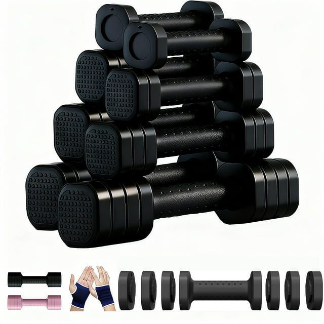 Juego de 2 Set de Mancuernas Ajustables, Pesas Ajustables 4 en 1 para Mujer, Juego de Mancuernas, 2 lb, 3 lb, 4 lb, 5 lb, con Mango de Goma de ABS y Guantes para Ejercicio en Casa