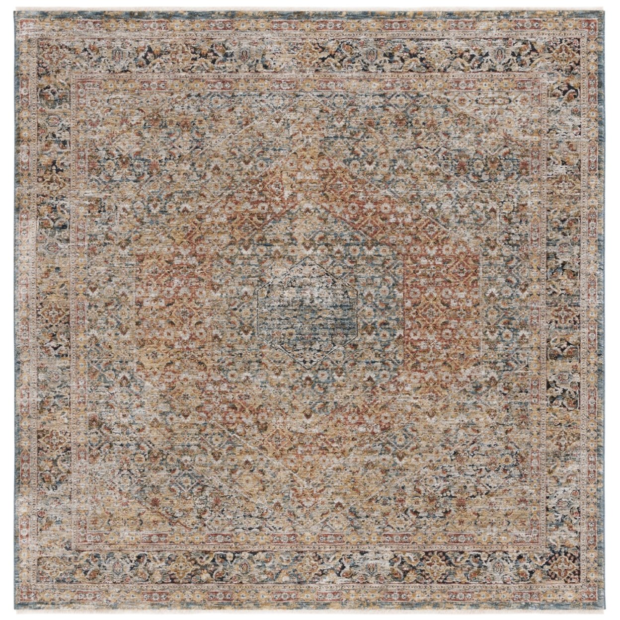 SAFAVIEH Silverado Damjana Medallion Polyester Runner Rug, Blue/Rust, 2' x 8'
