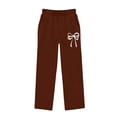 thumbnail image 4 of Cethrio Girls Sweatpants, Elastic Waist Open Bottom Fleece-lined Printed Straight-leg Pants Coffee Size 9-10 T, 4 of 6