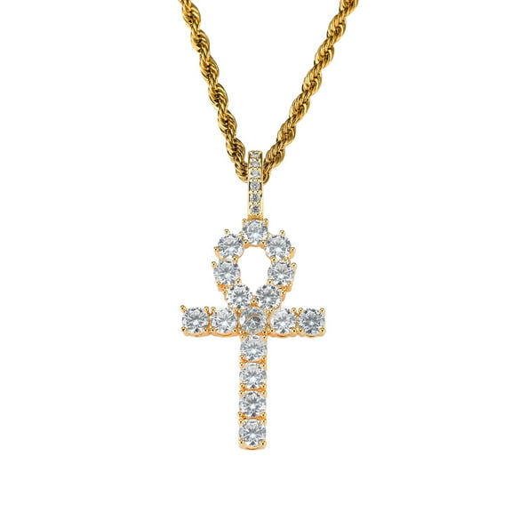 Hiphop Cross Pendant Necklace For Women Jewelry Female Statement Men Iced Out Chain 14K Yellow Gold Homme Jewellery