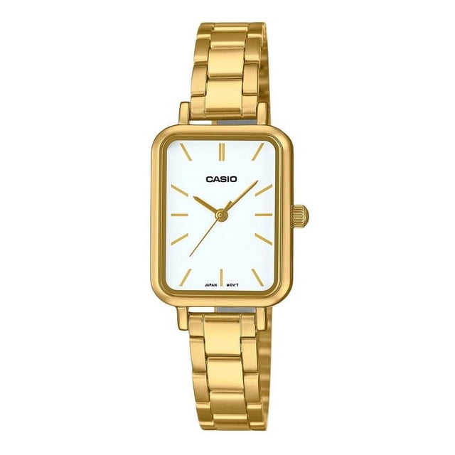 Casio Reloj Estándar Analógico de Acero Inoxidable Tono Dorado con Esfera Blanca y Movimiento de Cuarzo para Mujer (LTP-V009G-7E)