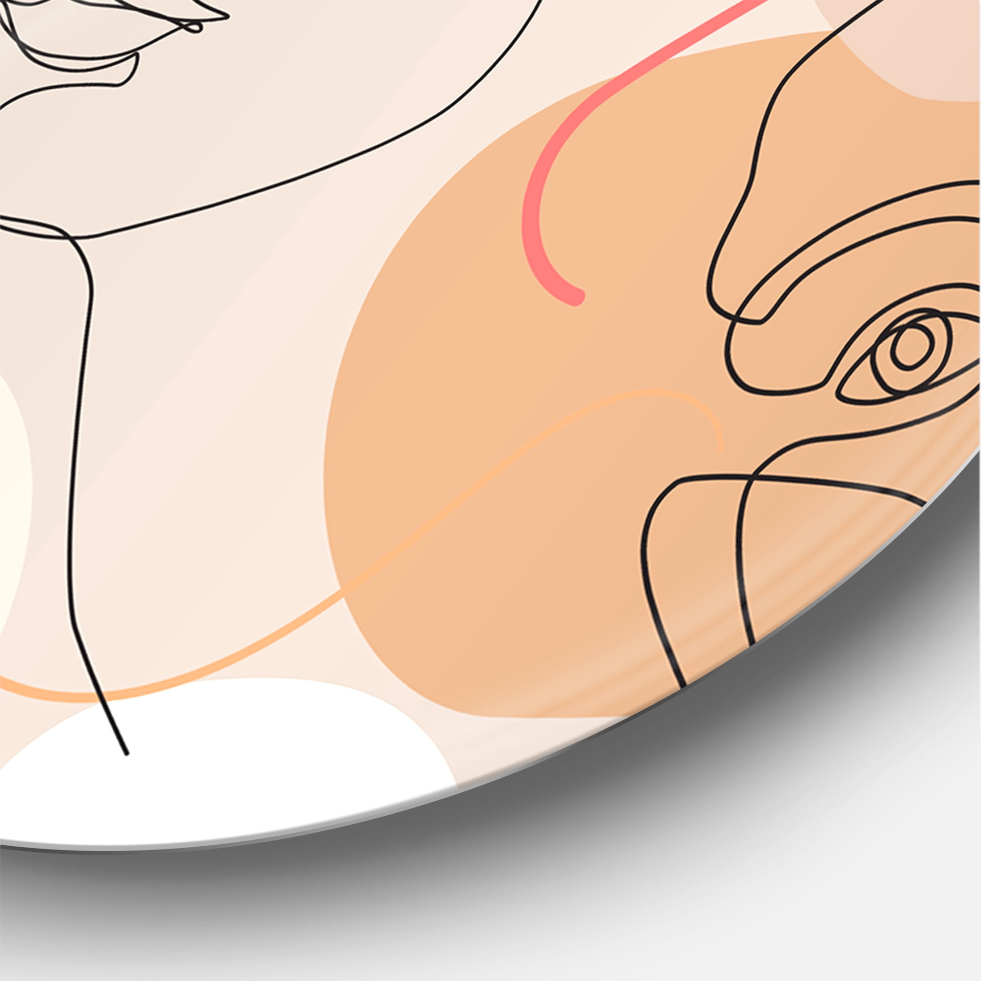 Designart 'Abstract Woman Portraits With One Line ' Modern Circle Metal Wall Art 29x29 - Disc of 29