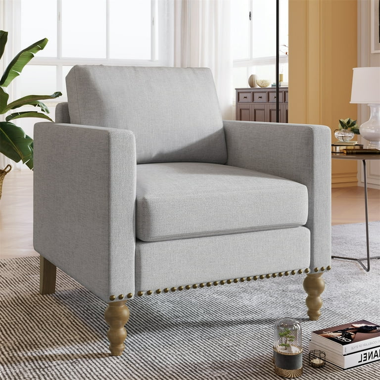 Classic Linen Armchair Single Sofa Chair with Square Arm and