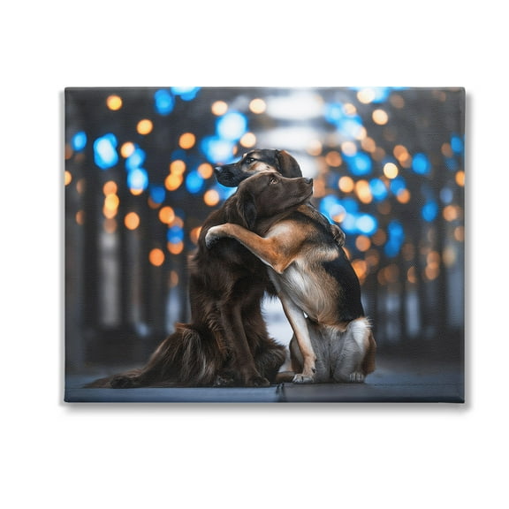 Stupell Industries Hugging Dogs with Bokeh Animals & Insects Painting Gallery Wrapped Canvas Art Print Wall Art, 20 x 16