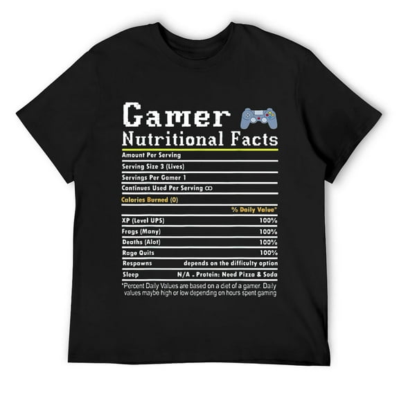 Mens Gamer Nutritional Facts funny Gamer Life Video Gaming Gamer T-Shirt Black