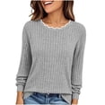 thumbnail image 2 of Bxsruta Womens Sweaters Scalloped Neck Long Sleeve Ribbed Knit Pullover Casual Tops, 2 of 8